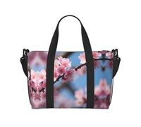 Hermosa bolsa de gimnasio con estampado de flores de cerezo para mujer, bolsa de fin de semana, bolsa de artículos personales, bolsa de hombro para mujeres y hombres, Negro -, Talla única