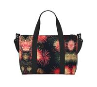 Hermosa bolsa de gimnasio con estampado de fuegos artificiales para mujer, bolsa de fin de semana, bolsa de artículos personales, bolsa de hombro para mujeres y hombres, Negro -, Talla única