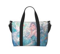 Hermosa bolsa de gimnasio con estampado de sirena para mujer, bolsa de fin de semana, bolsa de artículos personales, bolsa de hombro para mujeres y hombres, Negro -, Talla única