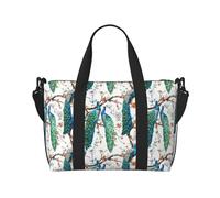 Hermosa bolsa de gimnasio grande con flores de pavo real, 16 pulgadas, ligera, bolsa de lona para viajes, deportes, bolsa de hospital para mamá, Black, Talla única
