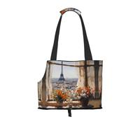 Hermosa bolsa de hombro portátil para mascotas con estampado de pilones a distancia, adecuada para perros y gatos pequeños, bolsa de compras y viajes de doble propósito