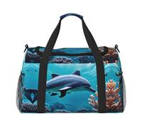 Hermosa bolsa de lona grande con estampado de delfines del mundo submarino, bolsa de viaje de fin de semana para mujer, bolsa de mano, Negro -, Talla única