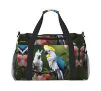 Hermosa bolsa de lona grande con estampado de flores de cacatúa, bolsa de viaje para fin de semana para mujer, bolsa de mano, Negro -, Talla única