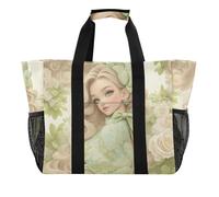 Hermosa bolsa de lona plegable con compartimentos para cajuela, diseño de princesas blancas y rosas rubias, Hermosa princesa rubia, rosa blanca, 1 size, Moda
