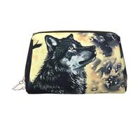 Hermosa bolsa de maquillaje con estampado de Aurora, organizador para uso diario y viajes de negocios, Lobo bajo la luna, One Size, Clásico