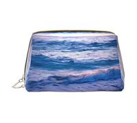 Hermosa bolsa de maquillaje de cuero con estampado de mariposa de noche, bolsa de maquillaje, bolsa de aseo para mujer, Playa Atardecer Océano V, talla única