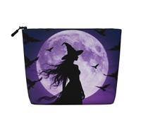 Hermosa bolsa de maquillaje de lino sintético de bruja, estuche de viaje ligero