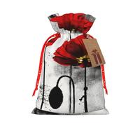 Hermosa bolsa de Navidad con cordón de impresión de tinta de flor de amapola con etiqueta Kraft de 4.7 x 6.9 pulgadas para regalos de Halloween