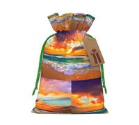Hermosa bolsa de Navidad con diseño de playa al atardecer, regalo de Halloween, cesta con cordón, regalo de boda, fiesta