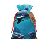 Hermosa bolsa de Navidad con estampado de delfines del mundo submarino, con cordón para regalos de vacaciones, saco de Navidad, regalo de decoración de fiesta