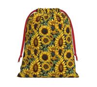 Hermosa bolsa de regalo con cordón con estampado de girasol con cinta roja, suave y elegante para Navidad, Halloween, se adapta a tarjetas de caramelos