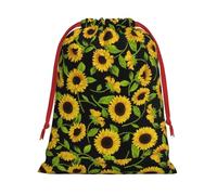 Hermosa bolsa de regalo con cordón con estampado de girasol con cinta roja, suave y elegante para Navidad, Halloween, se adapta a tarjetas de caramelos