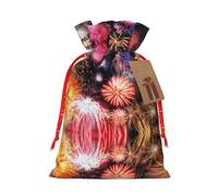 Hermosa bolsa de regalo de lino con cordón de Navidad con fuegos artificiales adecuada para embalaje de regalo de cumpleaños de Navidad