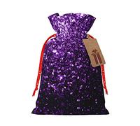 Hermosa bolsa de regalo de lino con cordón de Navidad con purpurina púrpura adecuada para embalaje de regalo de cumpleaños de Navidad