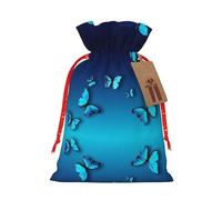 Hermosa bolsa de regalo de lino con cordón de Navidad de mariposa azul adecuada para embalaje de regalo de cumpleaños de Navidad