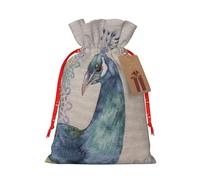 Hermosa bolsa de regalo de lino con cordón de Navidad de pavo real adecuada para embalaje de regalo de cumpleaños de Navidad