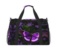 Hermosa bolsa de transporte para fin de semana con estampado de mariposas moradas para viajes, mujeres y hombres, bolsa de equipaje de mano, Black, Talla única