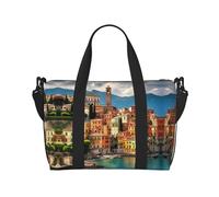 Hermosa bolsa de transporte versátil con estampado italiano, ideal para negocios, deportes, estancias de fin de semana, color negro, talla única, Black, Talla única