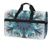 Hermosa bolsa de viaje con diseño de flor de mandala en azul y gris para hombres, mujeres, niños, niñas, adolescentes, bolsa de gimnasio deportiva de gran tamaño con compartimento para zapatos, bolsa
