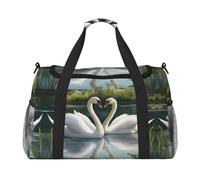 Hermosa bolsa de viaje con estampado de cisnes blancos en el lago para uso diario, bolsa de viaje de gran capacidad, elegante bolsa funcional, Negro -, Talla única