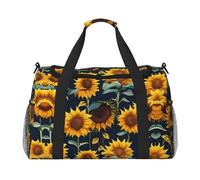 Hermosa bolsa de viaje con estampado de girasoles, bolsa de fin de semana, bolsa de gimnasio, bolsa de noche, artículos esenciales de viaje para mujeres y hombres, Black, Talla única