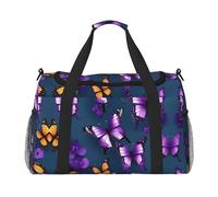 Hermosa bolsa de viaje con estampado de mariposas moradas, bolsa de fin de semana, bolsa de gimnasio, bolsa de noche, artículos esenciales de viaje para mujeres y hombres, Black, Talla única