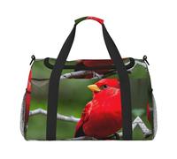 Hermosa bolsa de viaje con estampado de pájaros rojos, bolsa de fin de semana, bolsa de gimnasio, bolsa de noche, artículos esenciales de viaje para mujeres y hombres, Black, Talla única