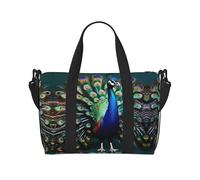 Hermosa bolsa de viaje con estampado de pavo real, bolsa de lona de entrenamiento, bolsa de hombro para noche, bolsa de fin de semana para mujeres y hombres, Negro -, Talla única