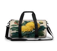 Hermosa bolsa de viaje de crisantemo dorado para gimnasio para mujeres y hombres, bolsa de lona cilíndrica, bolsa de entrenamiento deportiva con correa para el hombro