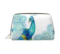 Hermosa bolsa de viaje de cuero con estampado floral y pavo real con bolsa portátil impermeable abierta plana, Gold, Talla única