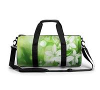 Hermosa bolsa de viaje de gimnasio con flores blancas y verdes para mujeres y hombres, bolsa de deporte con correa para el hombro