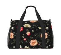 Hermosa bolsa de viaje floral otoñal con cremalleras y asas, bolsa de lona plegable grande para vacaciones familiares, Black, Talla única