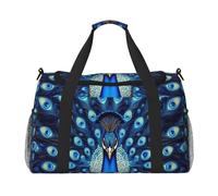 Hermosa bolsa de viaje resistente al agua con diseño de pavo real compacta para deportes, gimnasio y fin de semana para hombres y mujeres