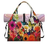Hermosa bolsa deportiva con diseño de mariposas con compartimento para zapatos, mariposas, flores, fin de semana, bolsa de equipaje para cabina, gimnasio, yoga, viajes, color, L, Bolsa de viaje