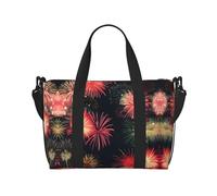 Hermosa bolsa deportiva versátil con estampado de fuegos artificiales, compañero para tus viajes y rutinas de fitness, color negro, talla única, Black, Talla única