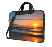 Hermosa bolsa para laptop con estampado de amanecer y océano, funda portátil de un solo hombro, compatible con 13 a 15.6 pulgadas, Negro -, 14 inch