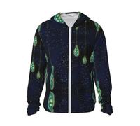Hermosa botella de Under The Night Sky con capucha y protección solar con cremallera, para pesca, senderismo, UV, para adultos, casual, con capucha, Negro, 3XL
