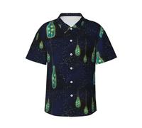 Hermosa botella de Under The Night Sky Print Camisa hawaiana de manga corta para hombre, para playa, bodas, vacaciones, ligera, informal, Negro, L