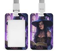 Hermosa bruja de fantasía mística artística, soporte para tarjetas de identificación, retráctil, protector de tarjetas, placa de nombre, etiqueta de nombre para trabajo, oficina, médico, enfermera