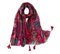 Hermosa bufanda con estampado floral ligero de poliéster transparente con flecos para la cabeza con borlas para mujer, cubierta decorativa para la cabeza, M, Talla única