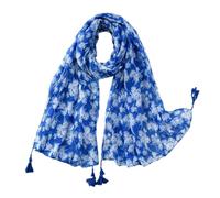 Hermosa bufanda con estampado floral ligero de poliéster transparente con flecos para la cabeza con borlas para mujer, cubierta decorativa para la cabeza
