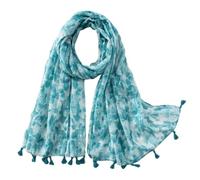 Hermosa bufanda con estampado floral ligero de poliéster transparente con flecos para la cabeza con borlas para mujer, cubierta decorativa para la cabeza, Nn, Talla única