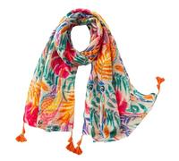 Hermosa bufanda con estampado floral ligero de poliéster transparente con flecos para la cabeza con borlas para mujer, cubierta decorativa para la cabeza, Ooo, Talla única