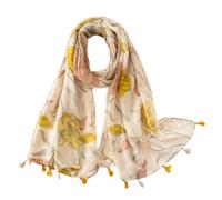 Hermosa bufanda con estampado floral ligero de poliéster transparente con flecos para la cabeza con borlas para mujer, cubierta decorativa para la cabeza