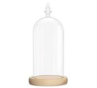 Hermosa Campana de Cristal con Base de Madera Natural - 26,5 cm - Campana de Cristal Decorativa Transparente con Bandeja de Madera para Luces, Decoraciones de Mesa, antigüedades