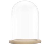 Hermosa Campana de Cristal con Base de Madera Natural - 31,5 cm - Campana de Cristal Decorativa Transparente con Bandeja de Madera para Luces, Decoraciones de Mesa, antigüedades
