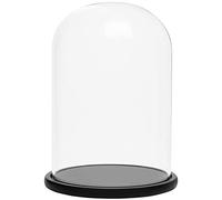 Hermosa Campana de Cristal con Base de Madera Negra - 30 cm - Campana de Cristal Decorativa Transparente con Bandeja de Madera para Luces, Decoraciones de Mesa, antigüedades