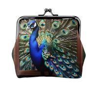 Hermosa cartera con estampado de pavo real con cierre de beso, compacta, versátil, para mujer, monedero pequeño con cremallera