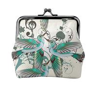 Hermosa cartera de cuero de microfibra impresa italiana, compacta, portátil y fácil de llevar., Nota musical de pájaros verde azulado, Talla única, Bolsa para monedas
