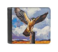 Hermosa cartera de piel con diseño de pájaro halcón peregrino para hombre